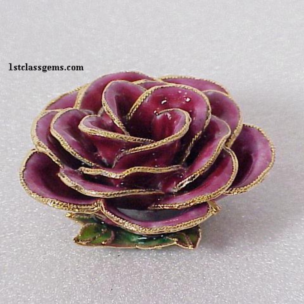 FINAL SALE PRICE NYCO International Cloisonne Rose Shaped Box in Magenta